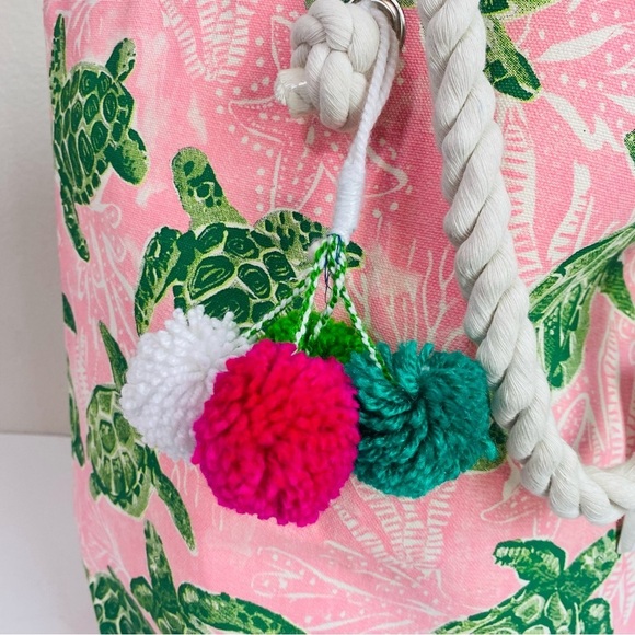 Tommy Bahama Pink Sea Turtle Large Reusable Beach Tote 17” x 14” x 9” - Picture 7 of 11